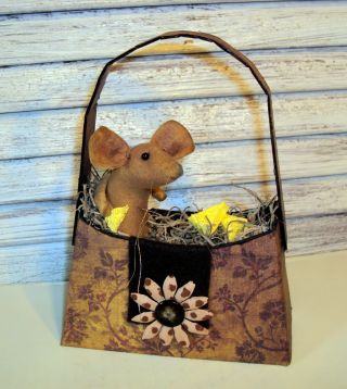 Primitive Folk Art Handmade Country Cloth Mouse Doll Handcrafted Purse Mice photo