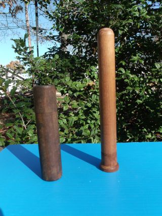 2 Vintage Wooden Box Tubes Old Wood Cylinder Boxes Holders Case photo