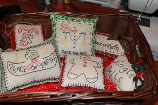 Primitive Stitchery Pillow - Christmas Mini Pillows photo