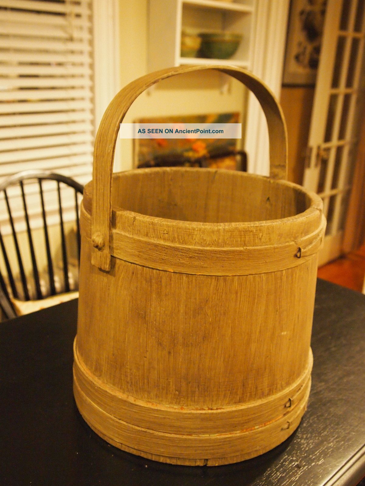 Antique Large Firkin Sugar Bucket Great Paint Color Primitives photo