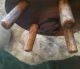 Rare Folk Art Antique Hand Blown Bottle Top 4 Leg Hand Made Wooden Candle Holder Primitives photo 3