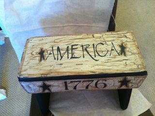 Primitive,  Americana,  Country,  Farmhouse Crackled Wood Stool photo