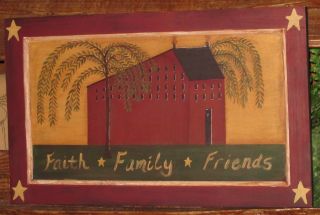 Primitive Hp Folk Art Saltbox Faith Family Friends Door Panel photo