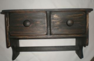 Primitive Aged Wood Paper Towel Holder With Keeping Drawers. . . photo