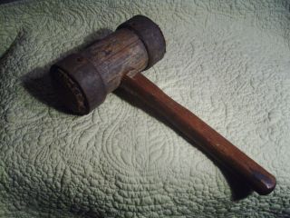 Old 19th Century Primitive Wooden Mallet 13 