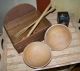 Unique Early Wood Box Finger Joint Orig Patina & Treenware 2 Bowls Masher & Fork Primitives photo 4