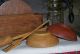 Unique Early Wood Box Finger Joint Orig Patina & Treenware 2 Bowls Masher & Fork Primitives photo 5