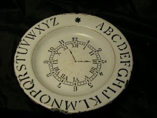 Rare Enamelware Abc Alphabet Plate,  With Clock photo