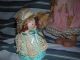 2 Primitive Folk Art Signed Country Doll Clay Pot Doll Hats Crochet Straw Pearl Primitives photo 5