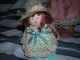2 Primitive Folk Art Signed Country Doll Clay Pot Doll Hats Crochet Straw Pearl Primitives photo 7