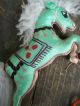 Folk Art Toy Green Hand Sewn Rocking Horse Silk And Canvas Embroidered Primitives photo 9