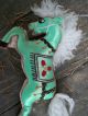 Folk Art Toy Green Hand Sewn Rocking Horse Silk And Canvas Embroidered Primitives photo 10