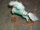 Folk Art Toy Green Hand Sewn Rocking Horse Silk And Canvas Embroidered Primitives photo 2