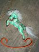Folk Art Toy Green Hand Sewn Rocking Horse Silk And Canvas Embroidered Primitives photo 5