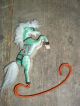 Folk Art Toy Green Hand Sewn Rocking Horse Silk And Canvas Embroidered Primitives photo 6