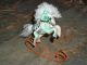 Folk Art Toy Green Hand Sewn Rocking Horse Silk And Canvas Embroidered Primitives photo 7
