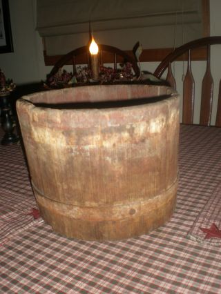 Vintage Old Red Paint Wooden Bucket/well Pail photo