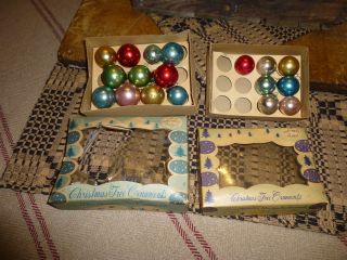 Vintage Christmas Colored Ornaments In Originl Boxes Smaller/ Larger Box photo