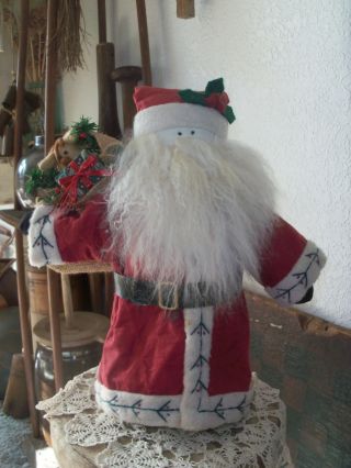 Vintage Hand Crafted Quilted Santa Clause W/ Weighted Bottom photo