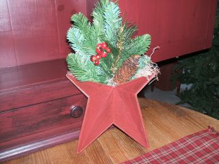 Primitive Country Christmas Decor Tin Star Wall Pocket Decoration Berries/pine photo