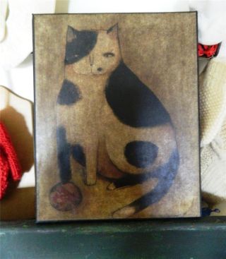 Primitive Print On Canvas Of A Cat With Ball Of Yarn photo