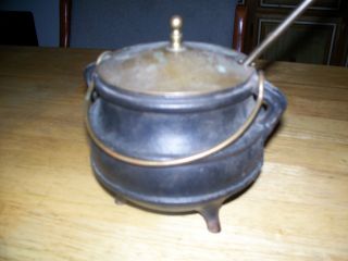Vintage Cast Iron Three Legged Pot/with Wand To Light Fireplace photo
