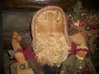 Primitive Handmade Folk Art Christmas Santa Doll photo