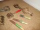 9 Primitive Antique Red & Green Wood Handle Farm Kitchen Utensil Egg Beaters ++ Primitives photo 2