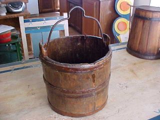American Antique Wood & Iron Well Water Bucket photo