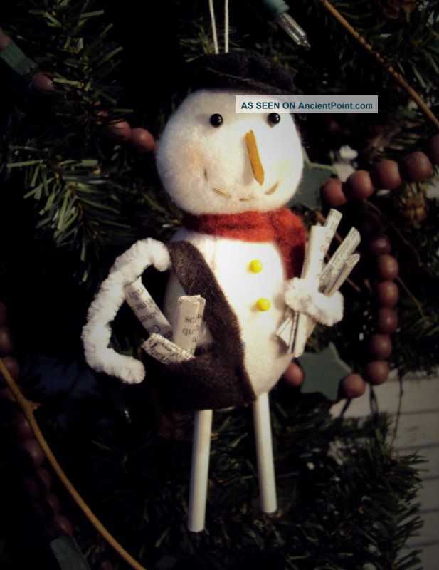 Primitive Folk Art Handcrafted Christmas Snowman Doll Ornie Ornament Handmade Primitives photo