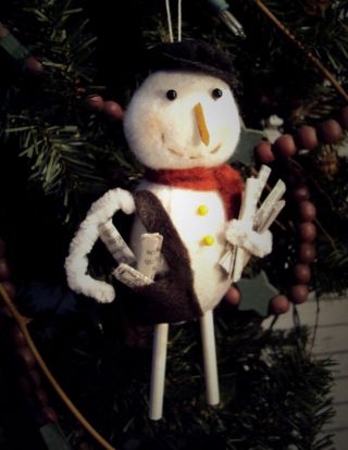 Primitive Folk Art Handcrafted Christmas Snowman Doll Ornie Ornament Handmade photo