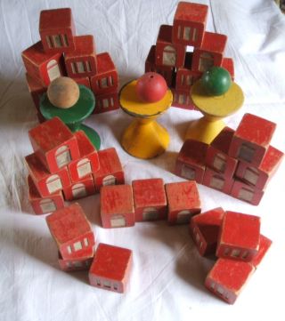 Vintage Red Toy Blocks,  Plus. .  Nr photo