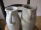 1800s 2 Antique Saltglazed Farm Pitcher Creamer Jug Confit Pottery Crock Pot Old Primitives photo 9