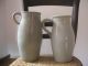 1800s 2 Antique Saltglazed Farm Pitcher Creamer Jug Confit Pottery Crock Pot Old Primitives photo 3
