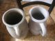 1800s 2 Antique Saltglazed Farm Pitcher Creamer Jug Confit Pottery Crock Pot Old Primitives photo 6