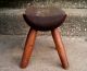 Antique French? Amish? Milking Stool - Primitive Half Log Seat - 4 Legs - Hand - Made - Nr Primitives photo 3