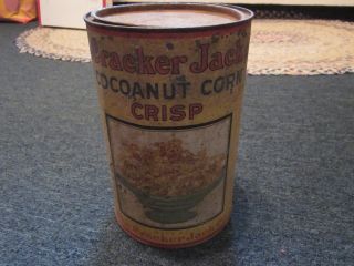 Great Old Antique Cracker Jack Cocoanut Corn Crisp Tin photo