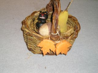 Wicker Basket Fall Folk Art Leaves Autumn Pears Pumpkins Apples Bucket Basket photo