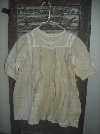 Aged Vintage Long Sleeved Detailed Baby Dress W/ Pink Wire Hanger photo
