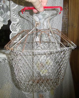 Antique Primitive Egg Basket Metal Collapsable photo