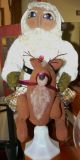 Primitive Folk Art Christmas Santa Doll,  Toy Bag & Drum,  Riding Reindeer Tmap Primitives photo 3