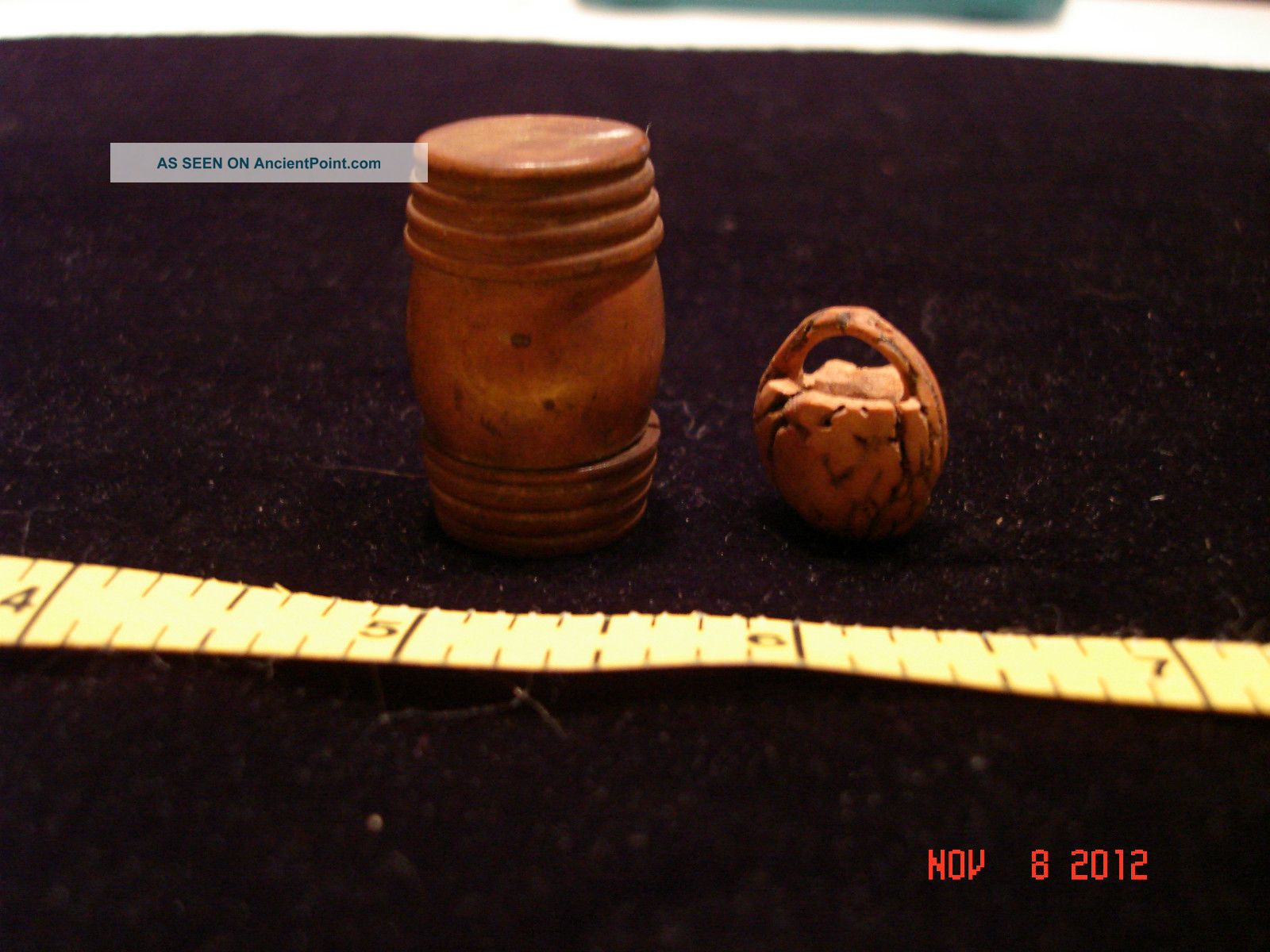 Primitive Miniatures - Wooden Barrel Box - Screw - On Lid + Hand - Carved Almond Basket Primitives photo