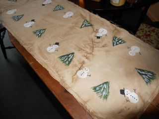 Primitive Hand Painted Table Runner Snowmen And Evergreens Holidays And More photo