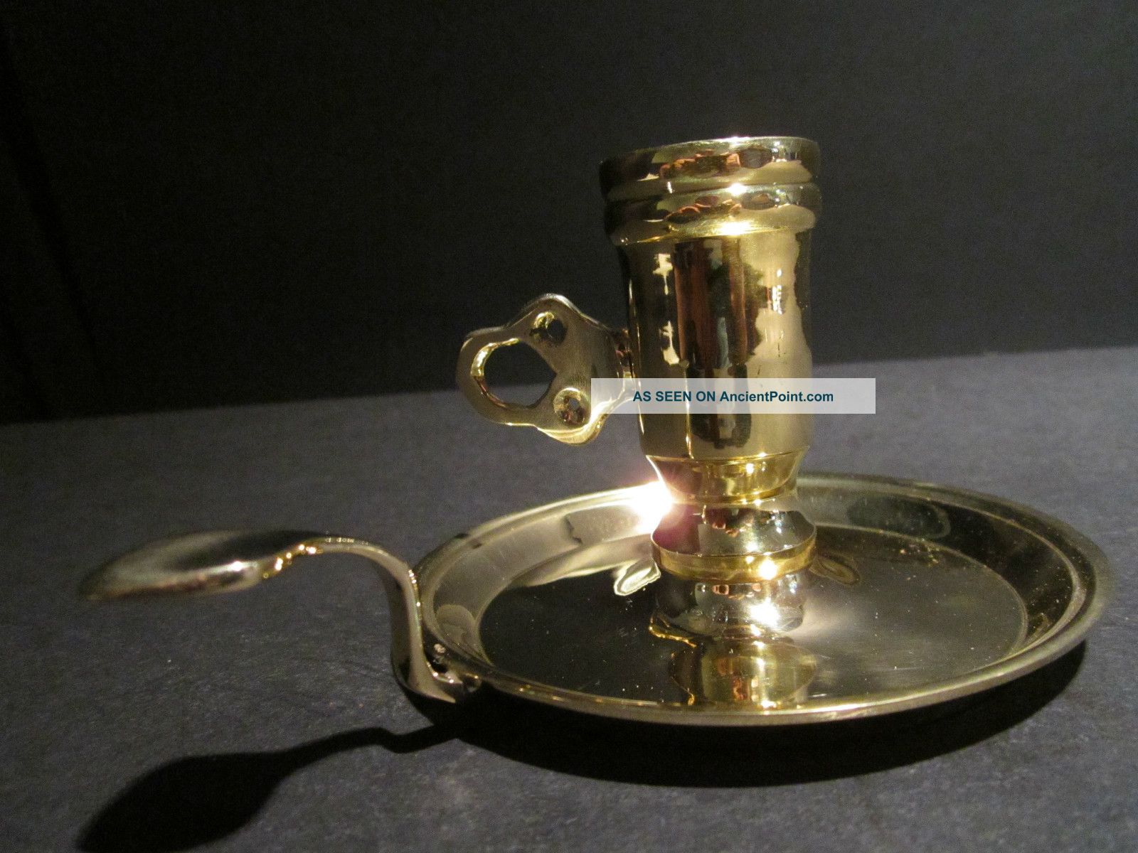 Repro Antique Primitive Brass Push Up Adjustable Chamberstick Candle Light Primitives photo
