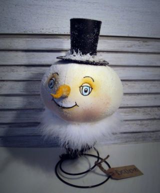 Primitive Folk Art Handmade Snowman Doll Christmas Old Bed Spring Make Do photo