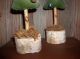 Pair Of Prim Handmade Winter Trees With Vintage Ornaments On Birch Branch Rounds Primitives photo 3