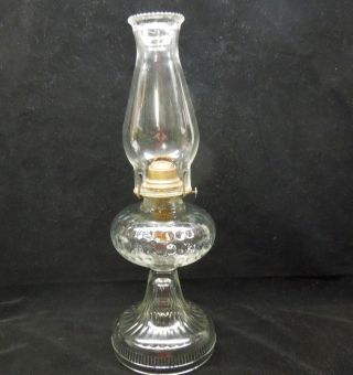 Antique Vintage Glass Pedestal Kerosene / Oil Lamp Brass Burner Dimpled Tank photo