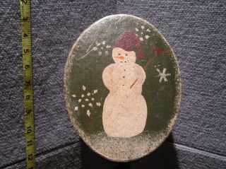 Punch Needle Primitive Snowman Holiday Christmas Folk Art Basket Box Vintage New photo