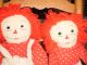 Primitive Raggedy Ann And Andy Folk Art Heart Dolls Set Vintage Red Hair Primitives photo 3