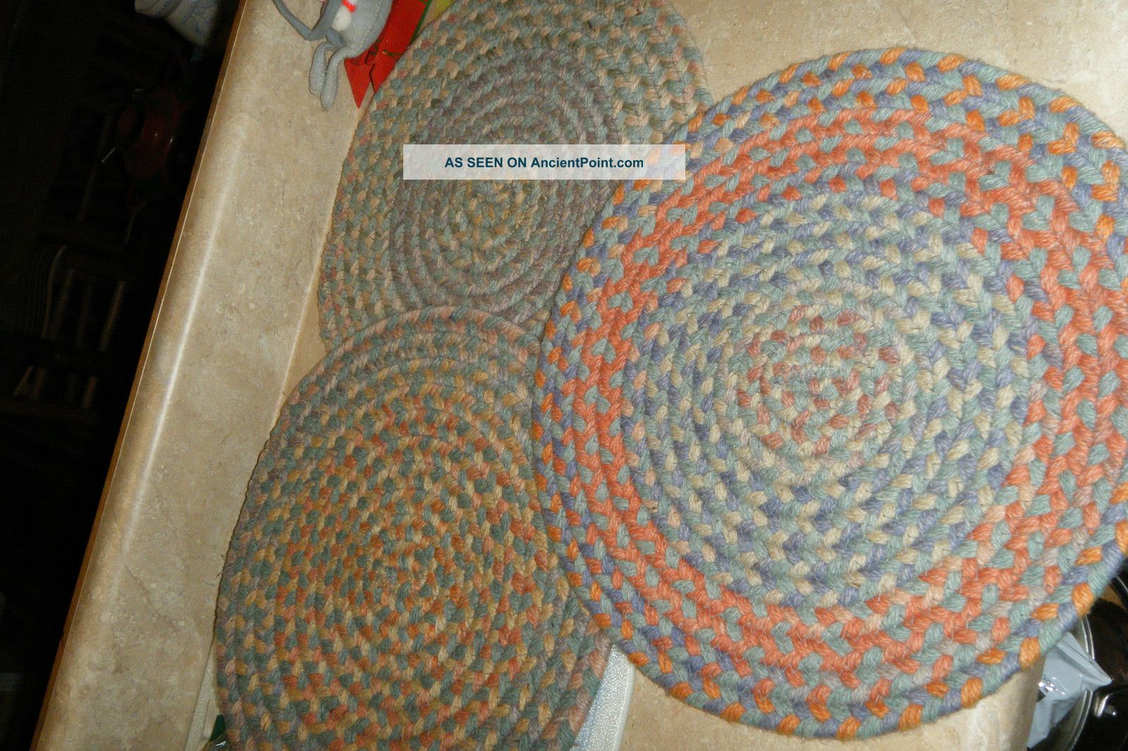 3 Vintage Braided Chair Pads Primitives photo